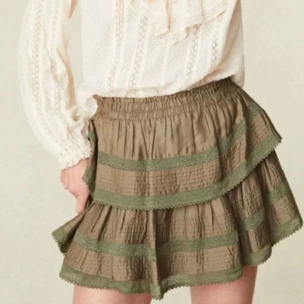LoveShackFancy - Ruffle Mini Skirt Forest Oak Green Sz xs
